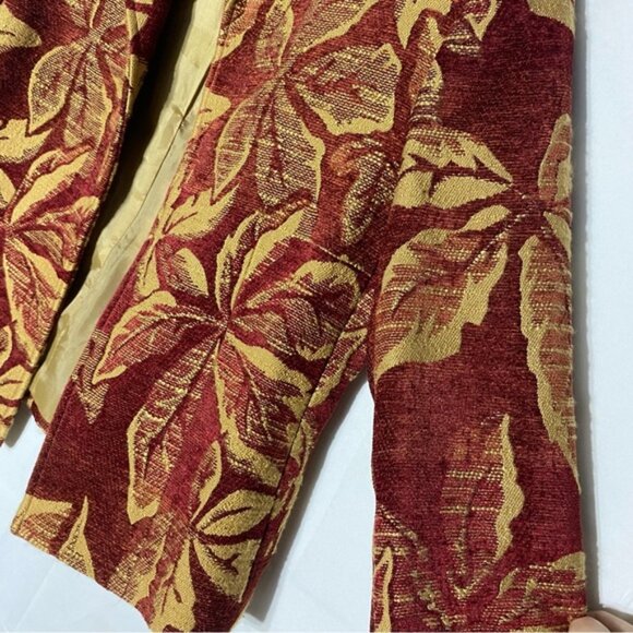 Harvé Benard Red Yellow Chenille Leaf Print Tapestry Open Front Blazer Jacket S - Picture 7 of 14